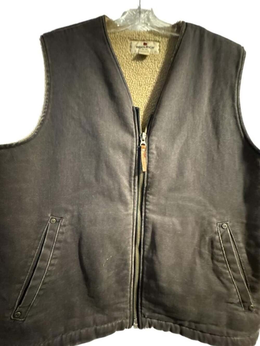 Woolrich Men's Dark Slate Canvas Sherpa Lined Full Zip Work Vest Size L